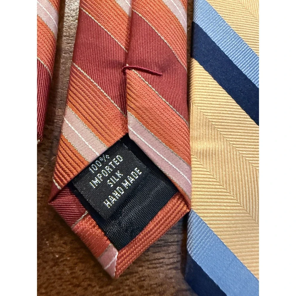 THREE Claiborne Hilfiger Woodward Earth Tone Brown Gold Ties Stripes Squares